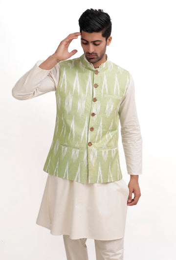 Lemon Green Ikat Nehru Jacket